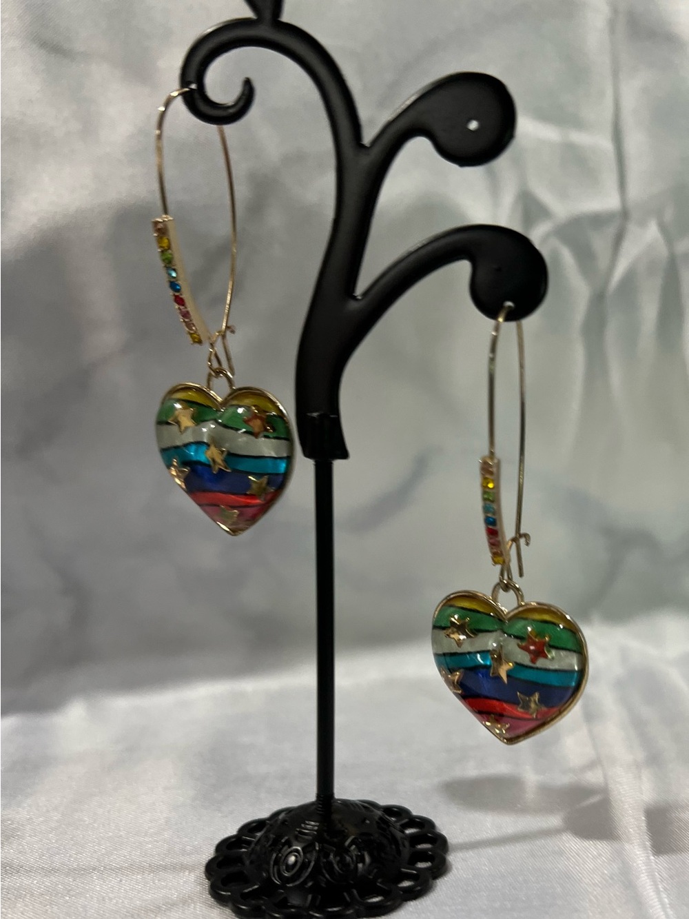 Betsy Johnson Rainbow Stars Heart Hoop Earrings — Like New